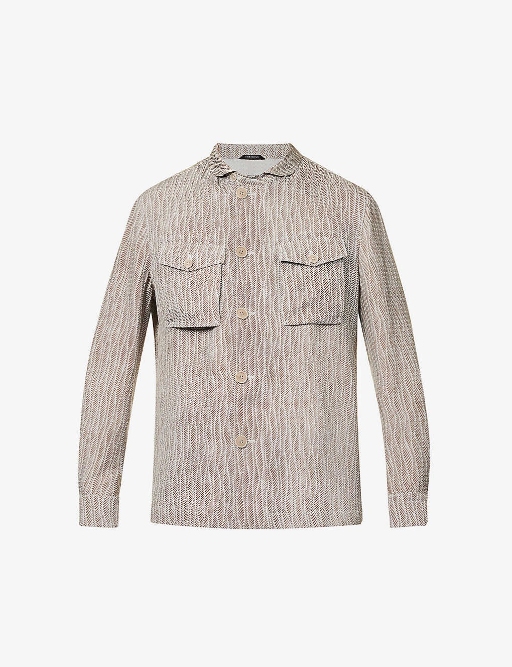 Graphic-pattern long-sleeved regular-fit cotton shirt