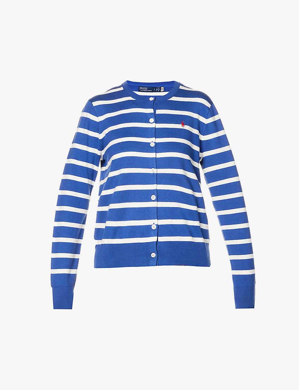 Logo-embroidered striped cotton-blend knitted cardigan