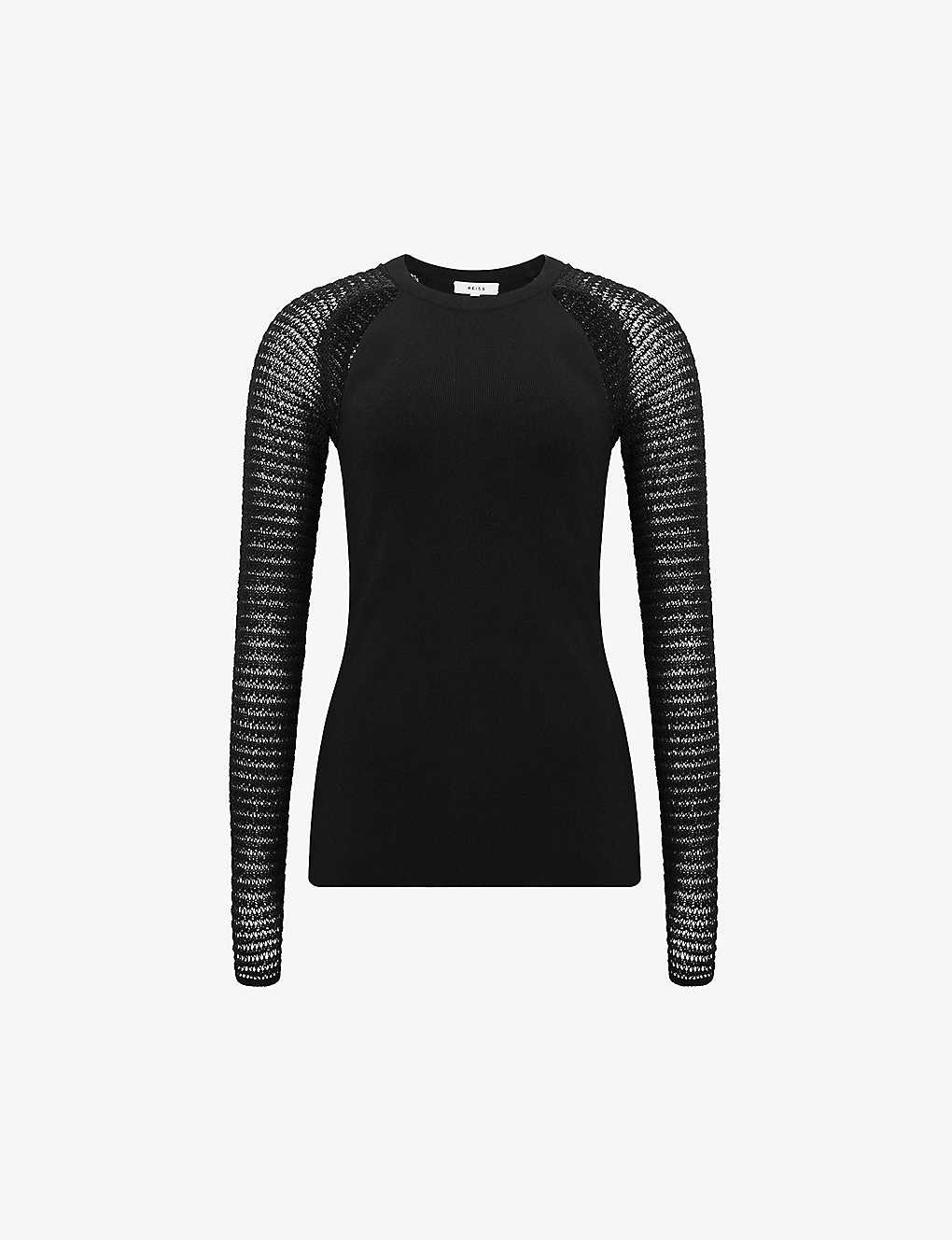 Sheer-sleeve stretch-knit jumper