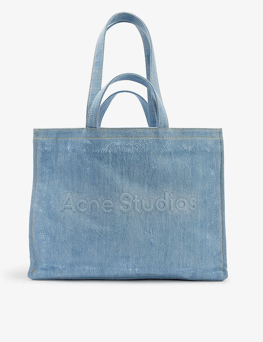 Logo-embossed faded-wash denim tote bag