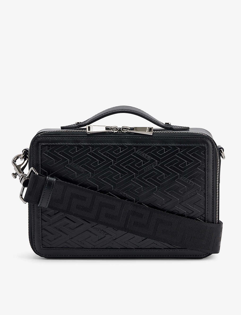 Pattern-embossed leather cross-body bag