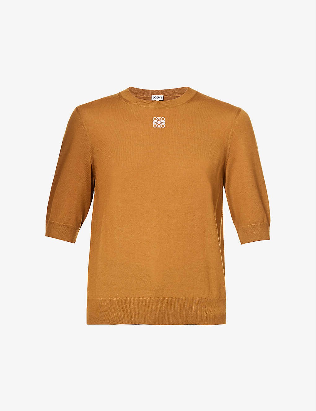 Anagram-embroidered scoop-neck wool T-shirt