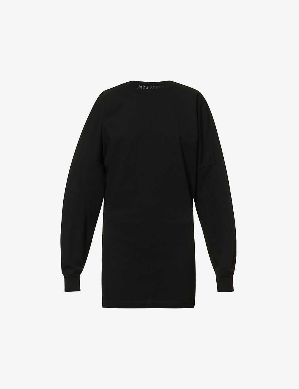 Brand-print dropped-shoulder cotton mini dress