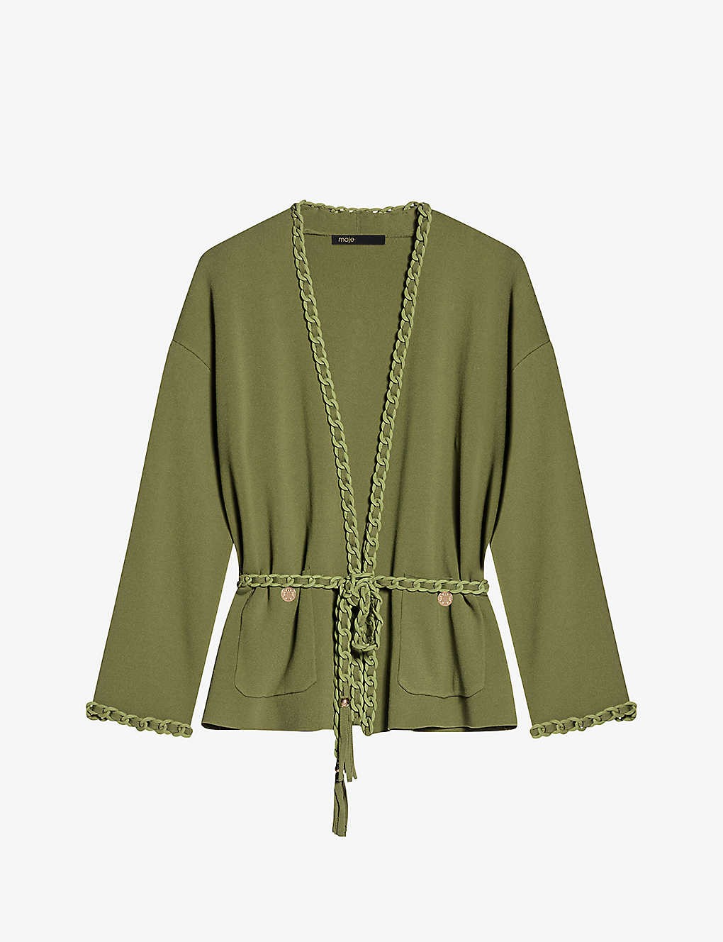 Madeno chain-trimmed belted stretch-woven cardigan