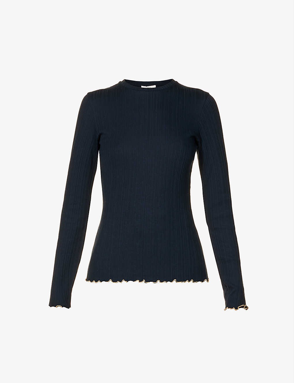 Frilled-trim rib-knit top