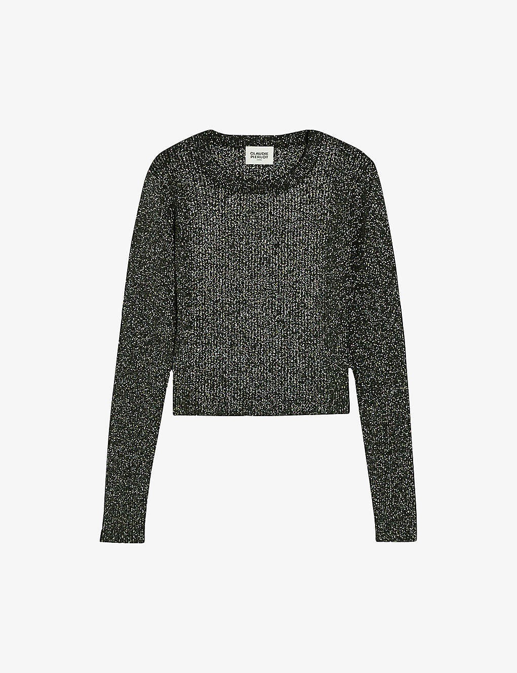 Fitted metallic stretch-knit jumper