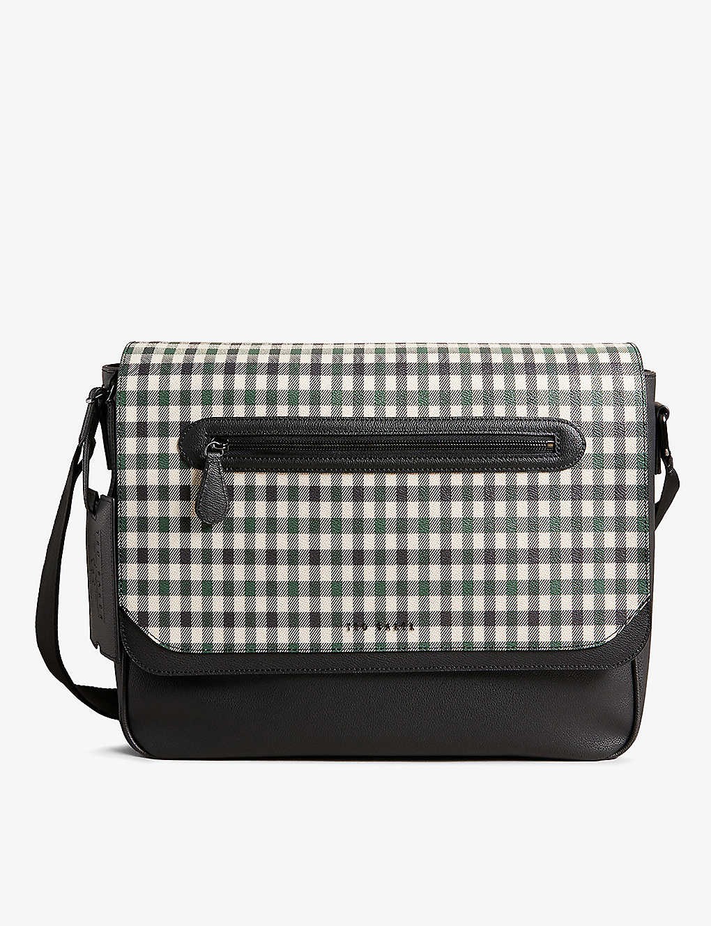 Portrey checked zip-pocket faux-leather messenger bag