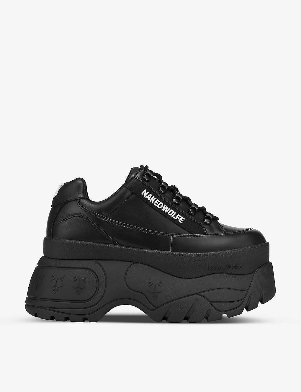 Sporty leather platform trainers