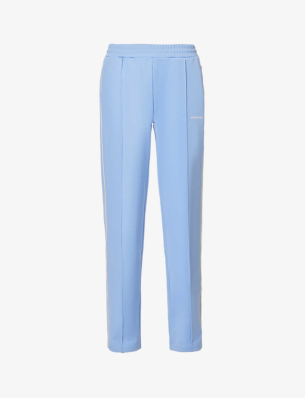 Brand-print elasticated-waist straight-leg mid-rise woven trousers