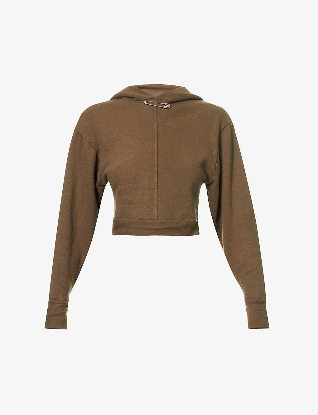 Pin-detail cropped organic-hemp and cotton blend hoody