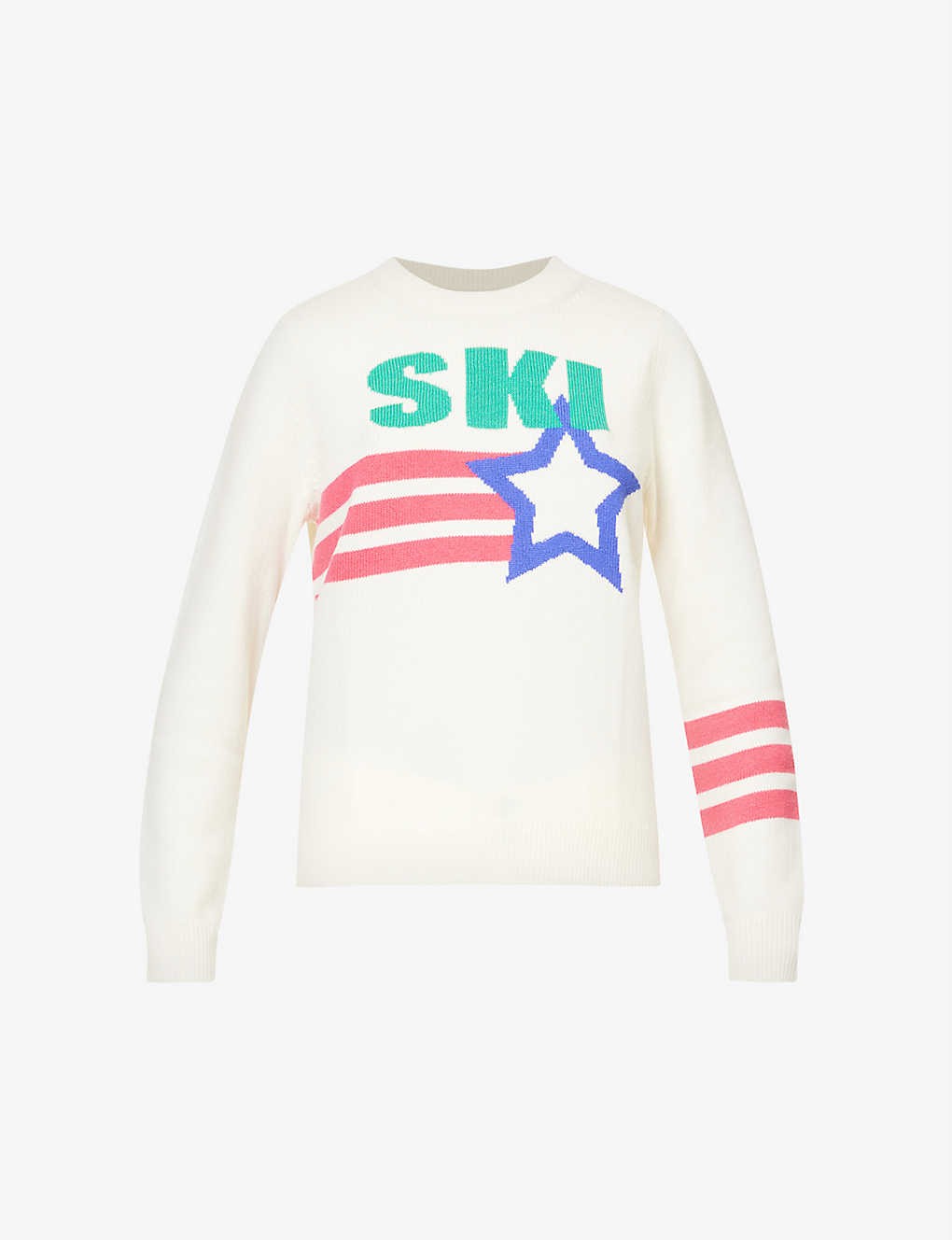 Graphic-pattern ribbed-trim wool and cashmere-blend jumper