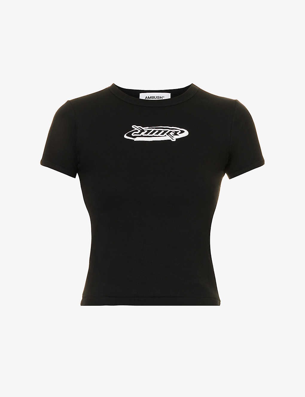 Graphic-print contrast-trim cotton T-shirt