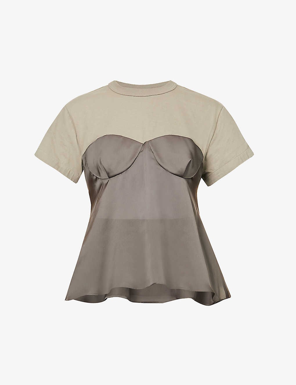 Semi-sheer flared-hem cotton T-shirt