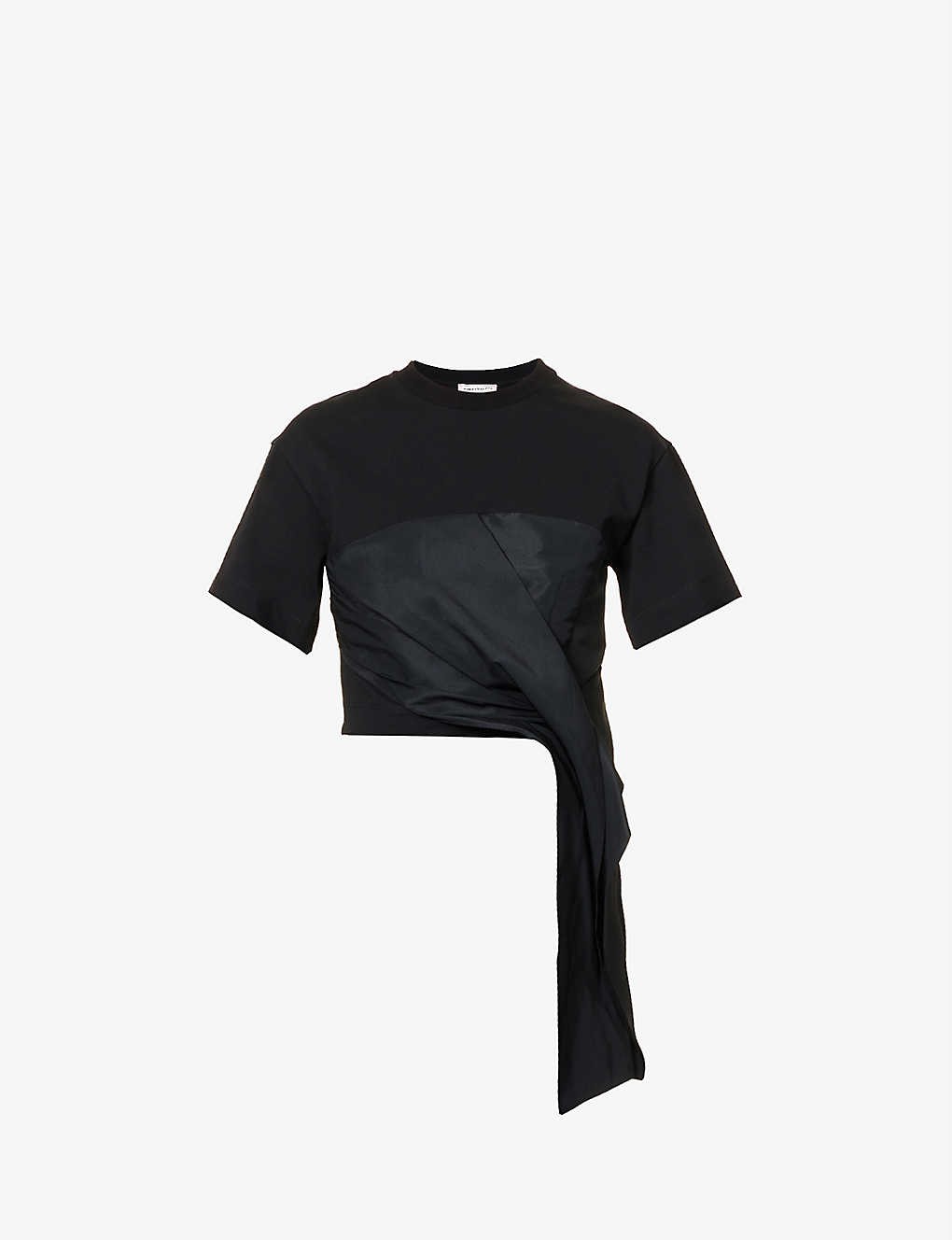 Draped asymmetric-hem cotton-jersey top