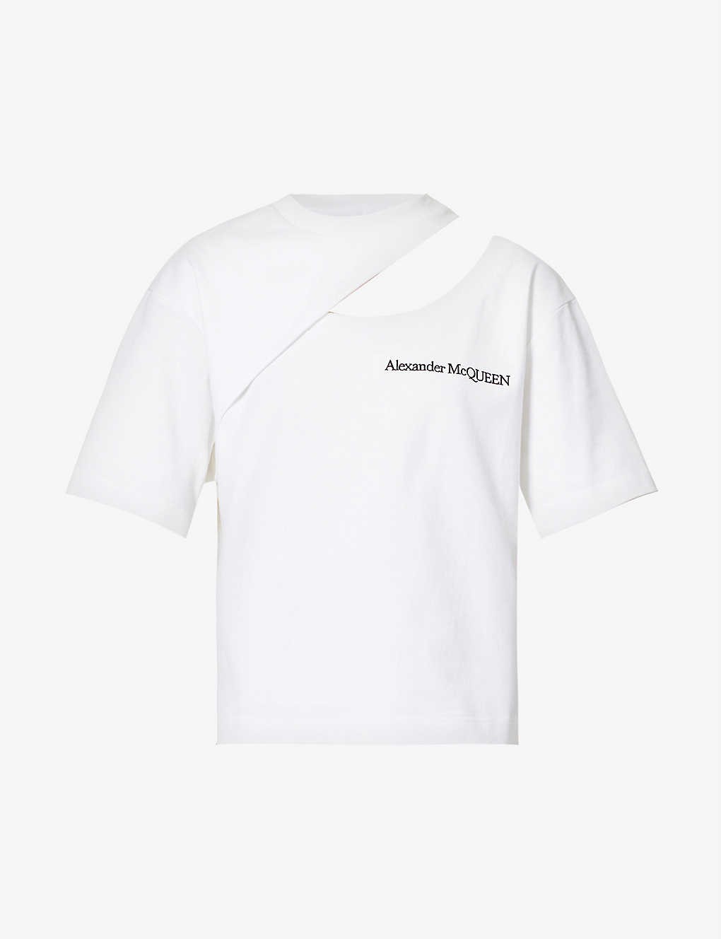 Slashed logo-embroidered cotton-jersey T-shirt