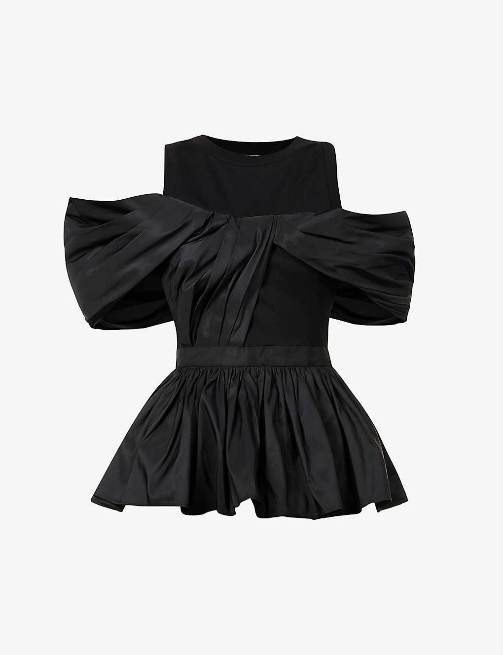 Peplum-overlay sleeveless cotton-shell top