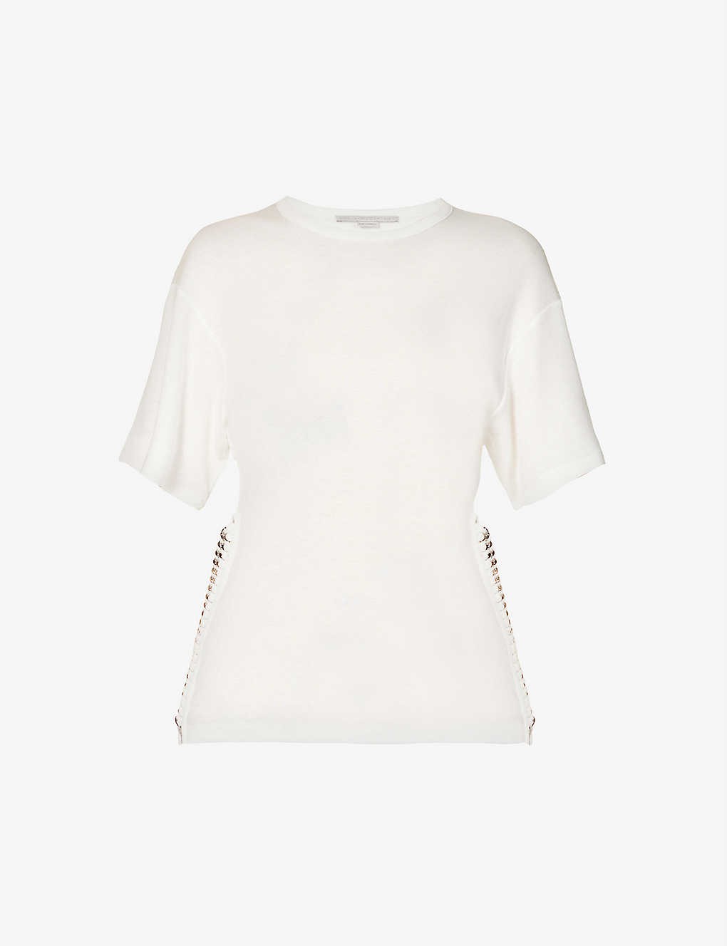 Chain-embellished brand-print lyocell and cotton-blend T-shirt