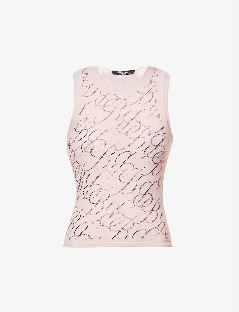 Rhinestone-embellished logo-print stretch-woven top