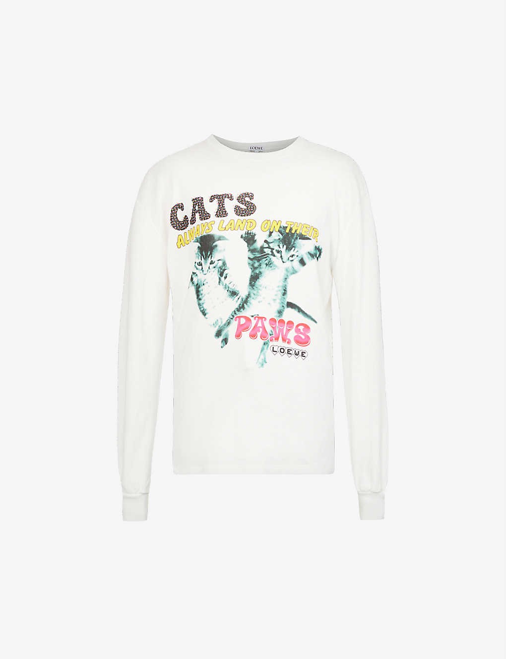Cats graphic-print long-sleeve cotton-jersey top