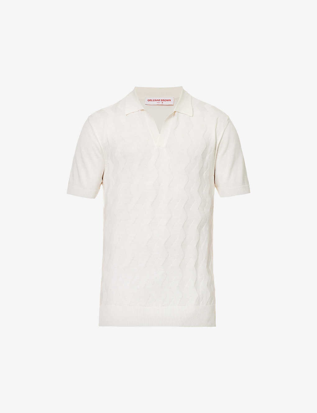 Horton open-collar chevron-knit silk and cotton-blend polo shirt