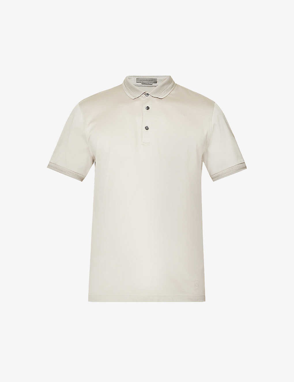 Brand-embroidered patterned-trim cotton-jersey polo shirt