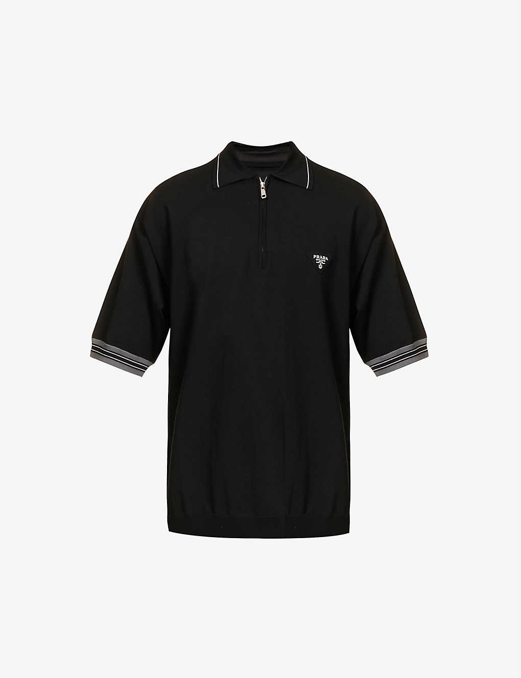 Logo-embroidered wool-blend knitted polo shirt