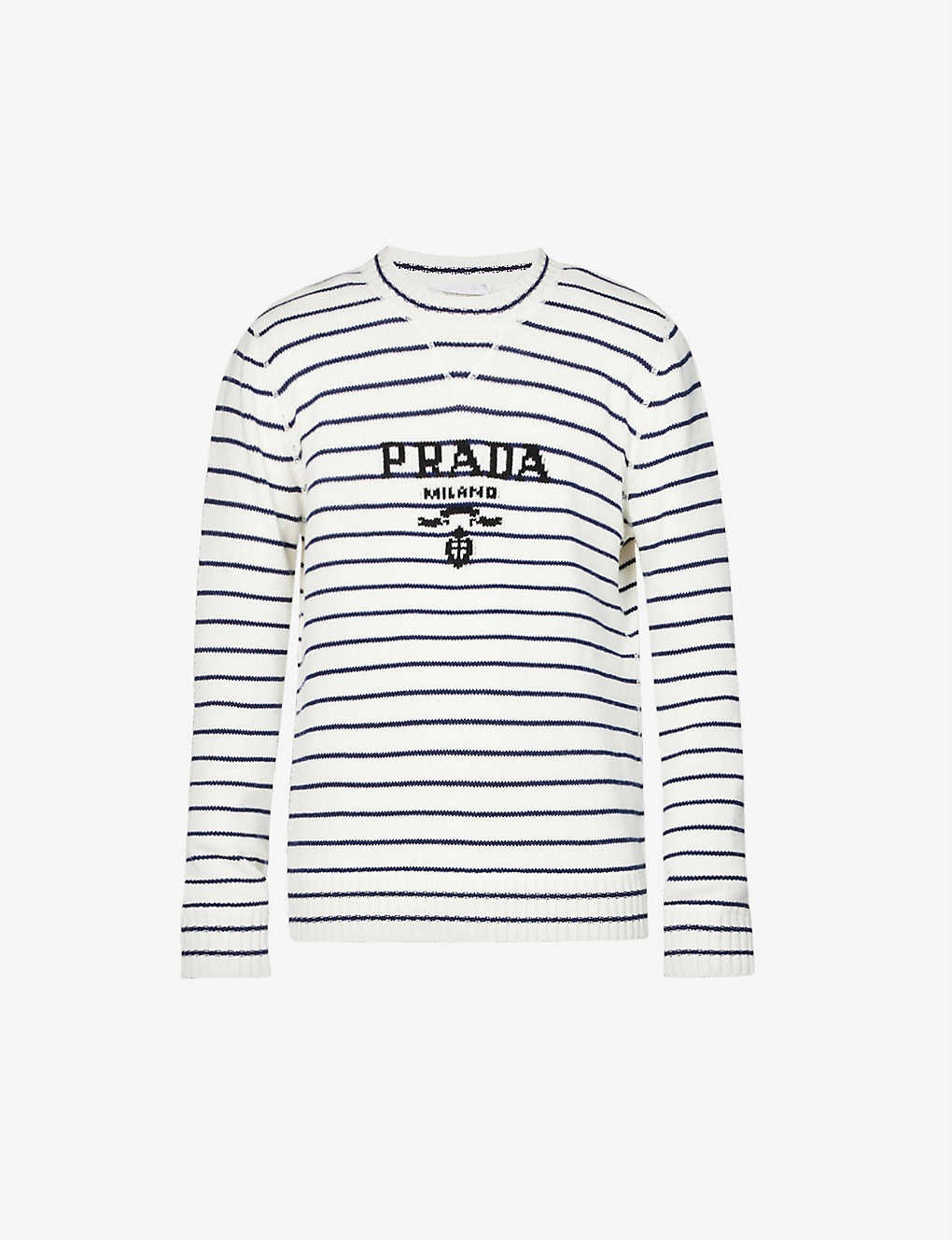Logo-pattern striped wool and cashmere-blend jumper