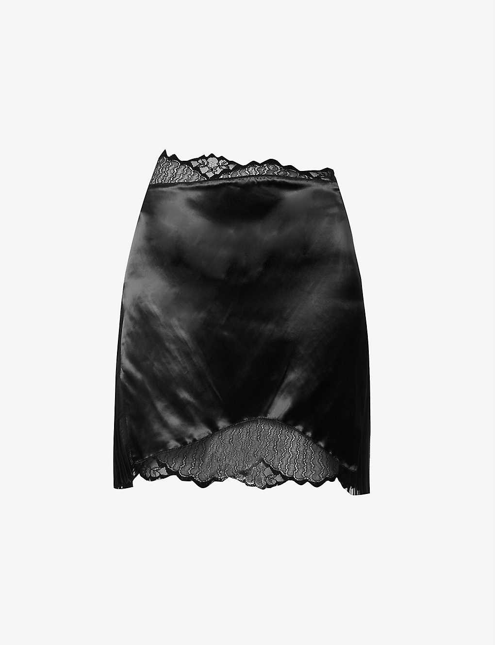 Lace-trimmed satin mini skirt