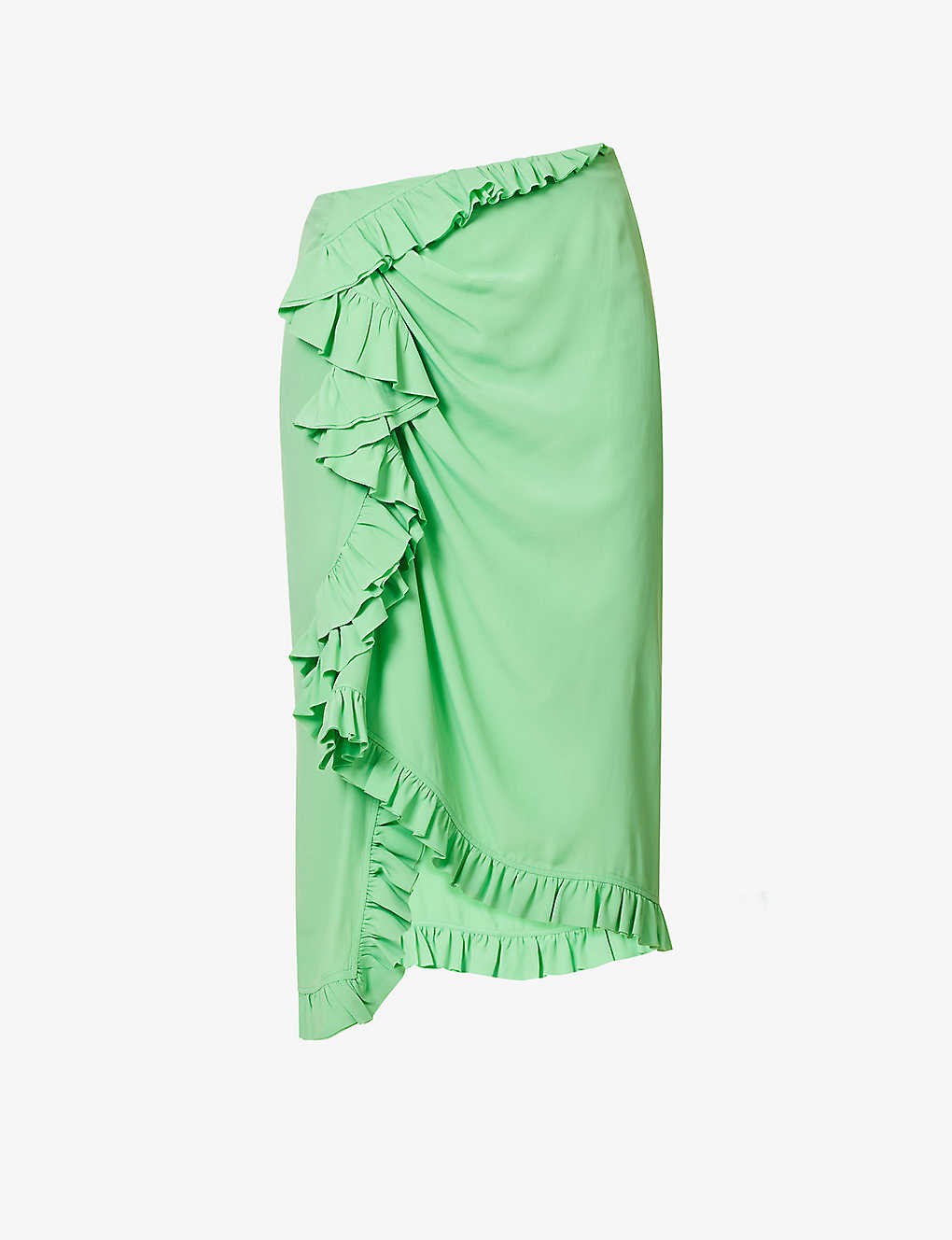 Ruffle-trim asymmetric woven midi skirt