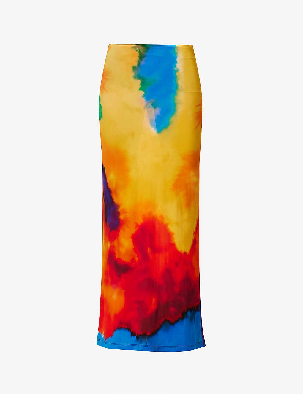 Print-embellished stretch-woven jersey maxi skirt