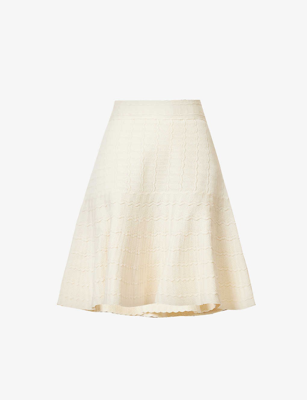 Chevron-pattern flared-hem cotton-blend midi skirt