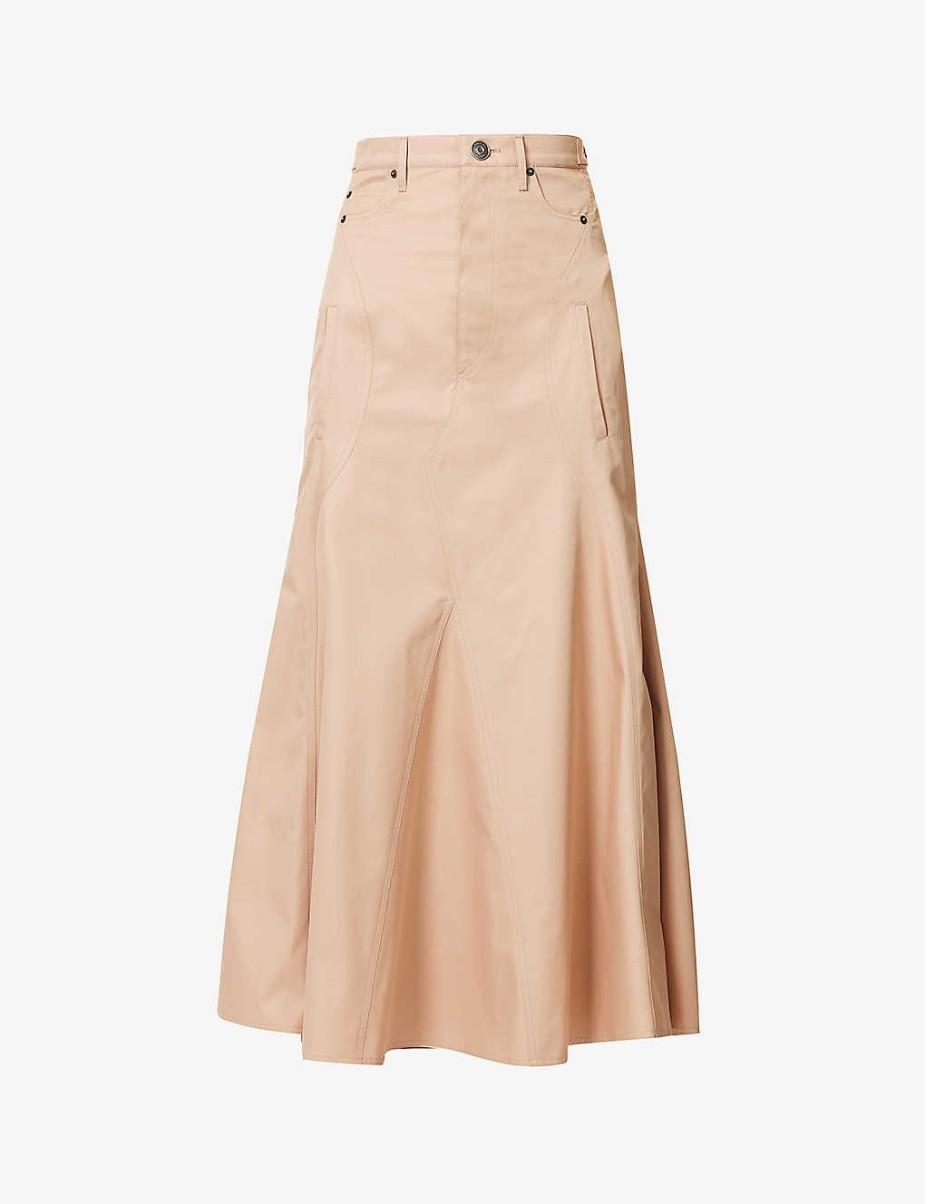 Flared-hem mid-rise cotton midi skirt