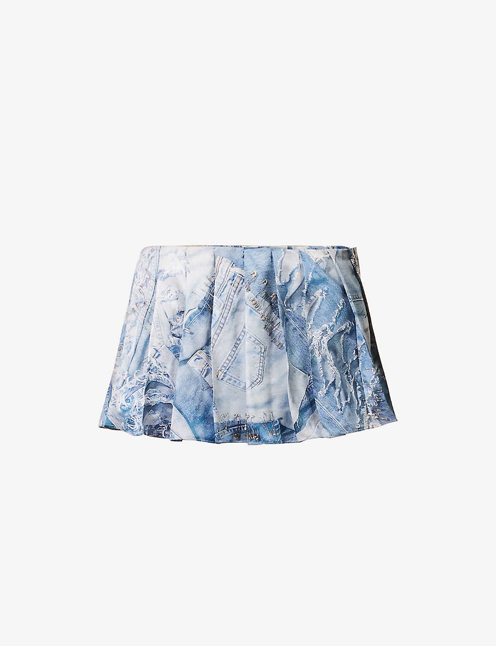 Denim-print silk-blend shorts