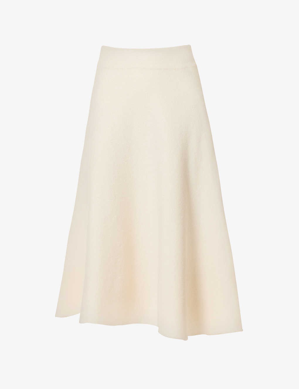 Flared-hem mid-rise wool knitted midi skirt
