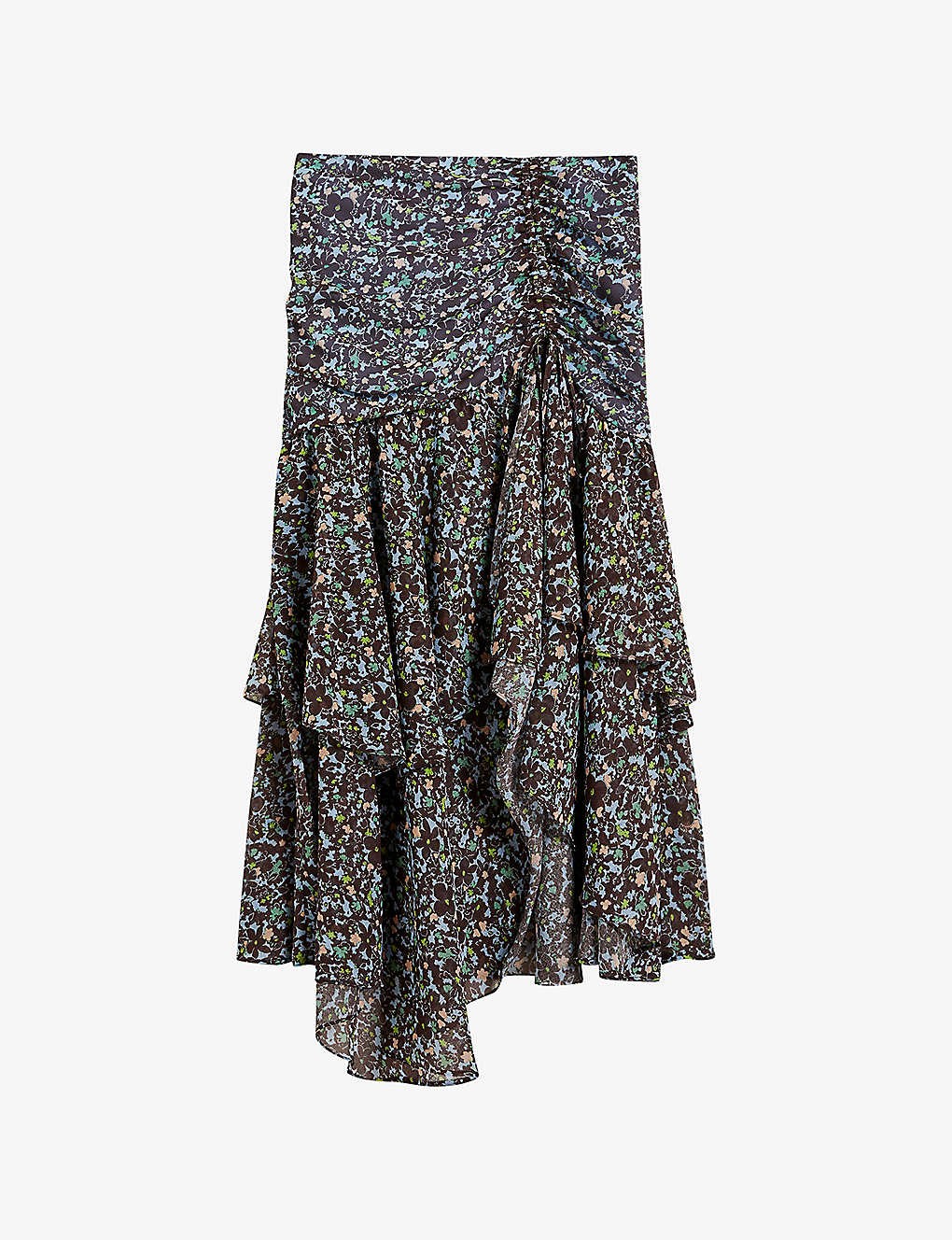 Chloei ruffle-hem woven midi skirt