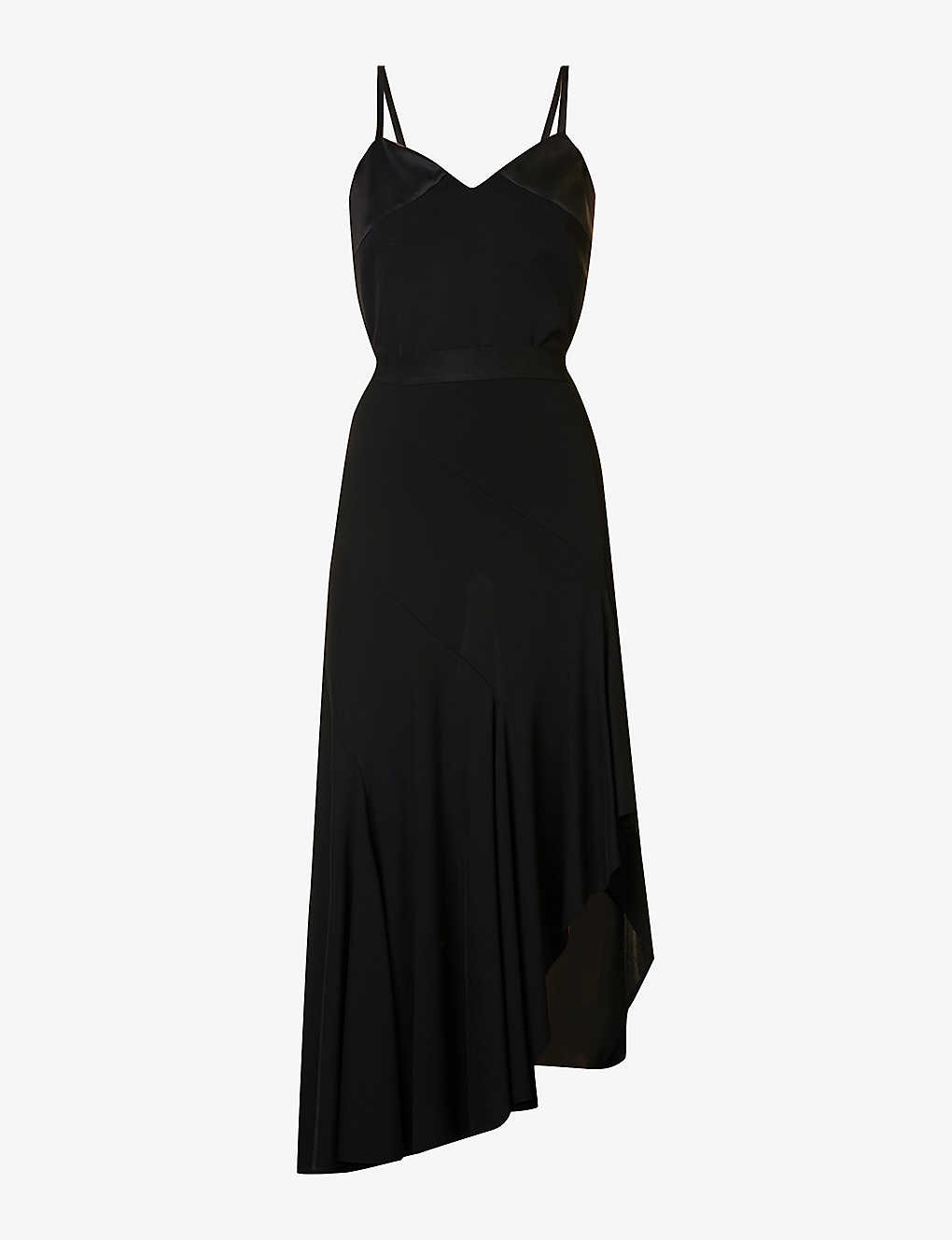 Estella asymmetric-hem stretch-woven maxi skirt