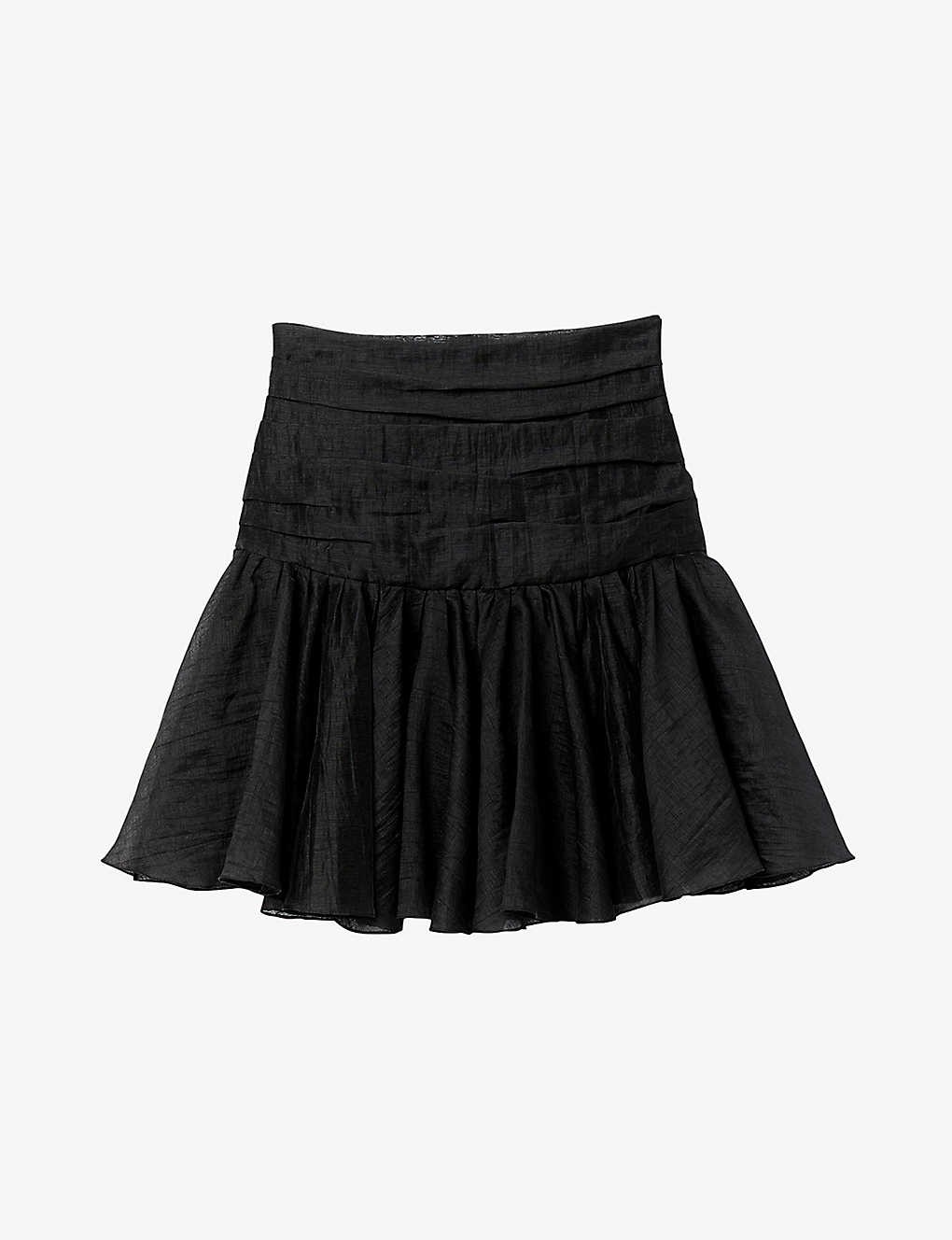 Ruffled linen-blend mini skirt