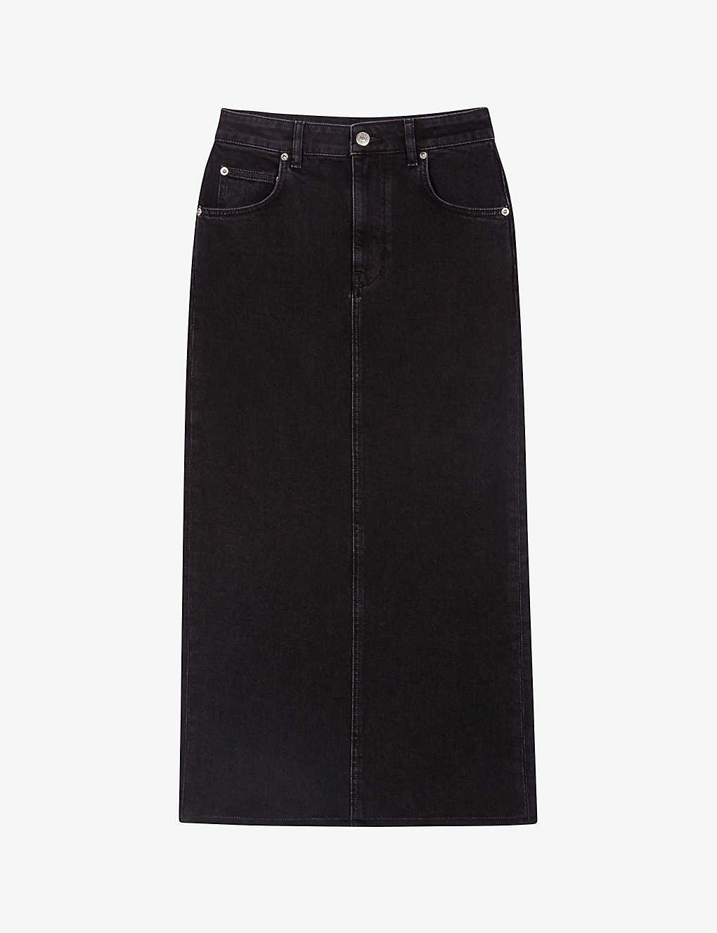 Jextra high-waisted straight-cut stretch-denim midi skirt