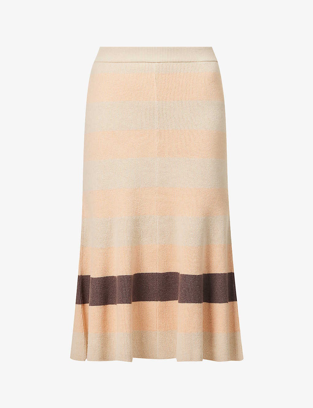 Striped cotton-blend knitted midi skirt