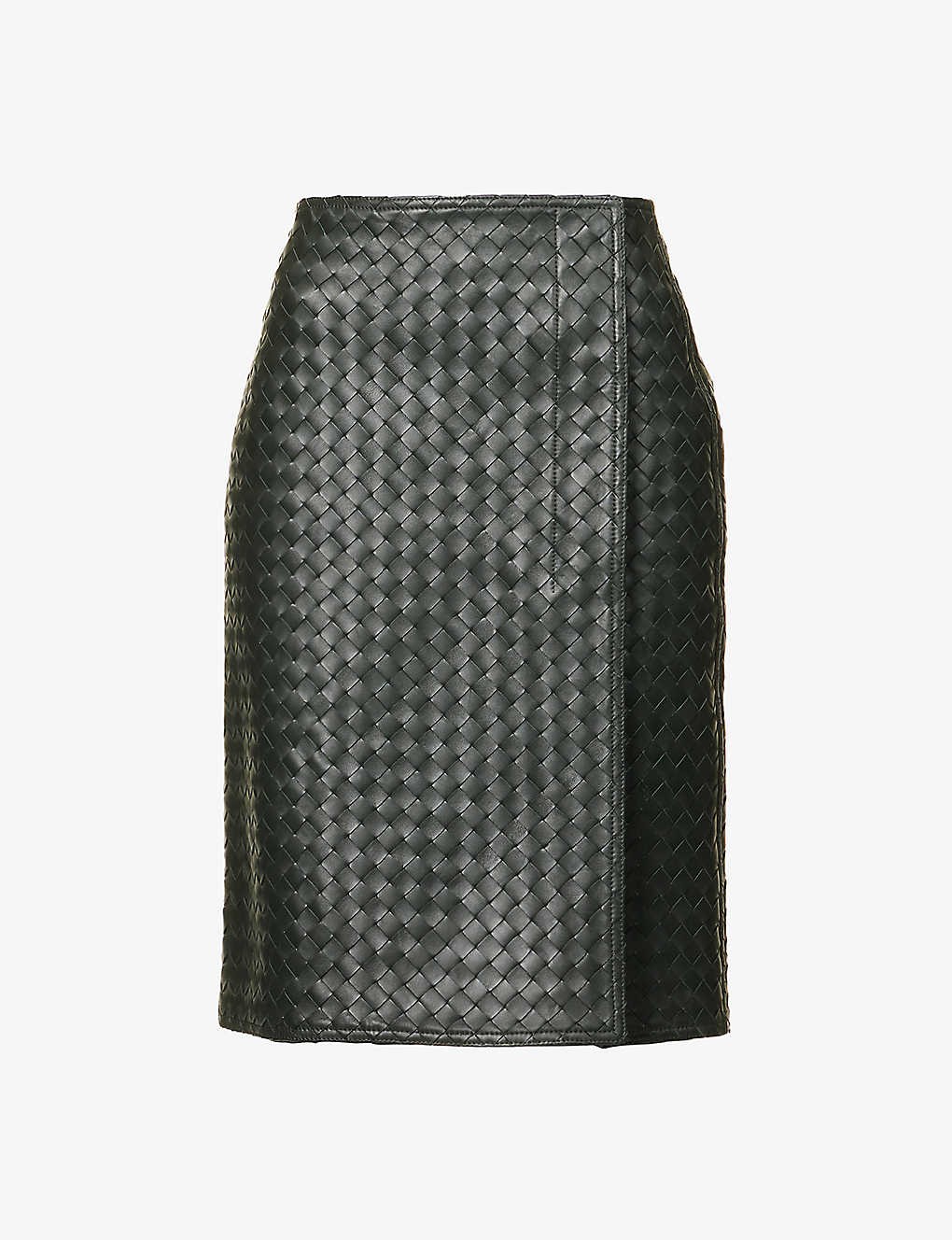 Intrecciato high-rise leather midi skirt