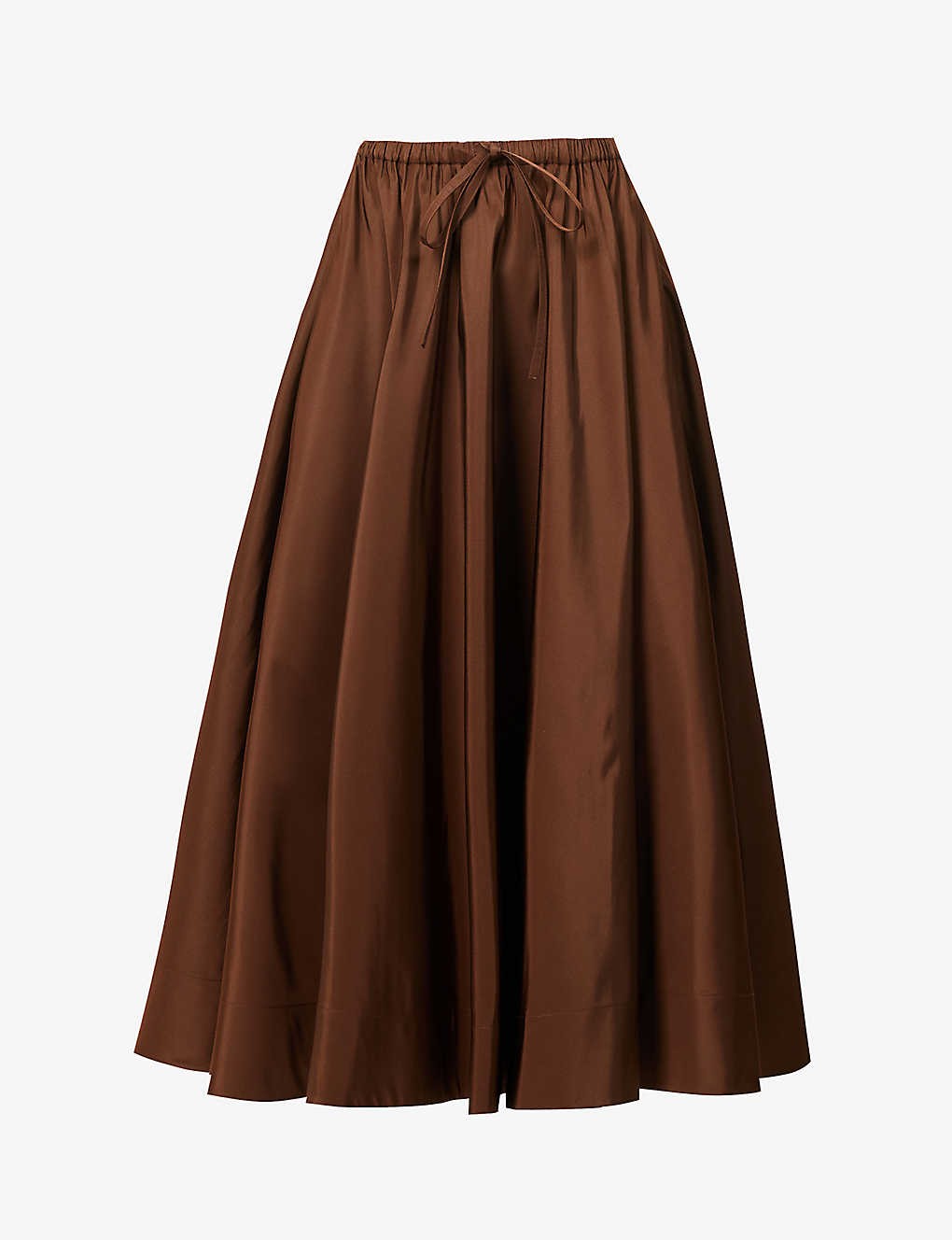 Flared-hem drawstring-waist silk maxi skirt