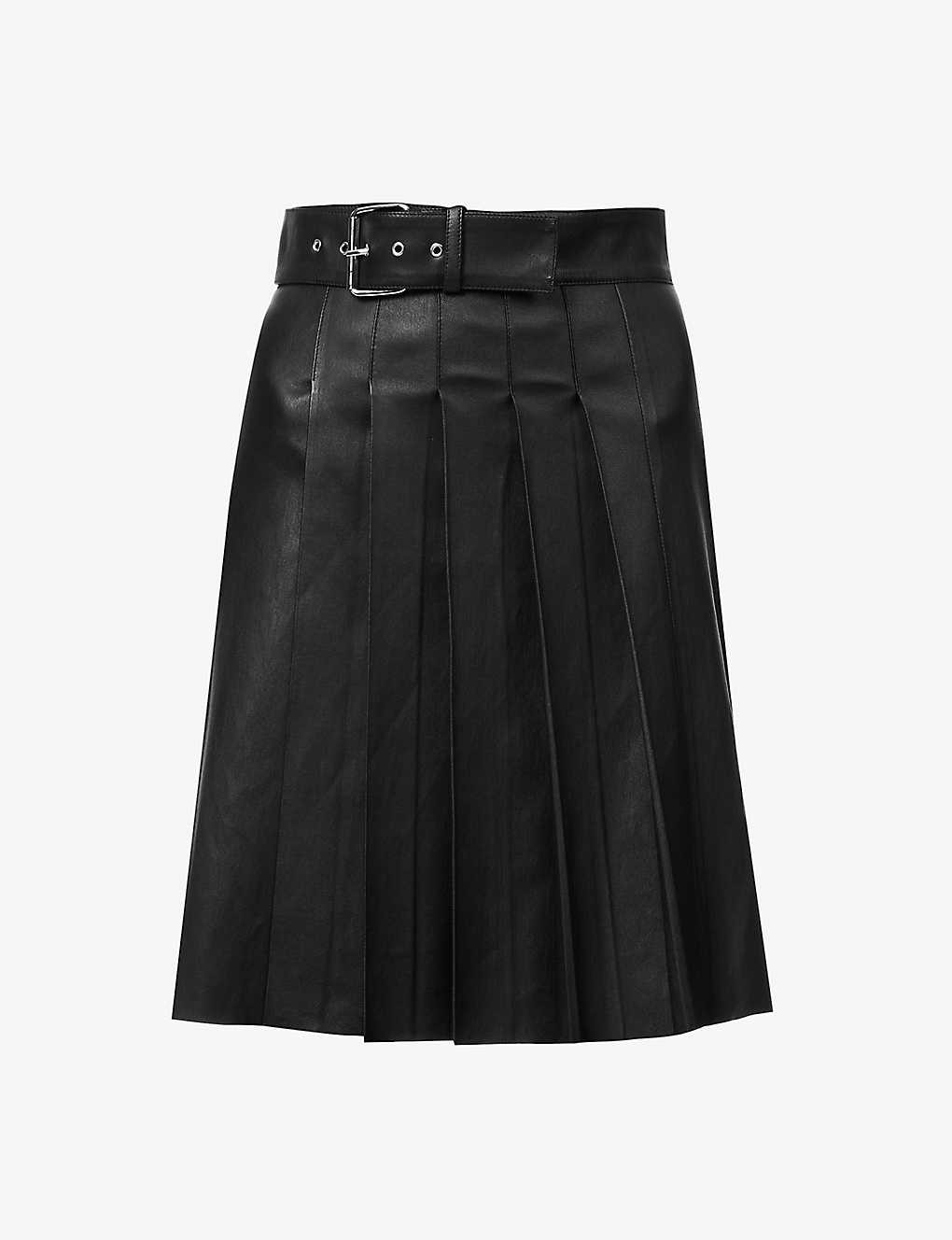 Kilt pleated leather mini skirt