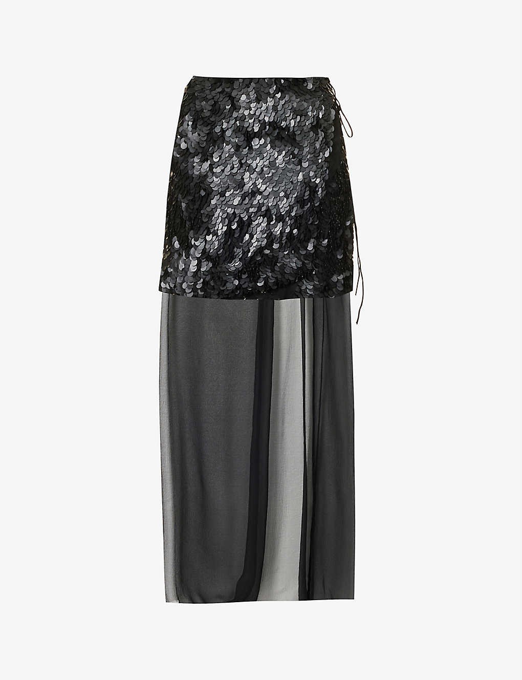 Sequin-embellished raw-hem chiffon maxi skirt