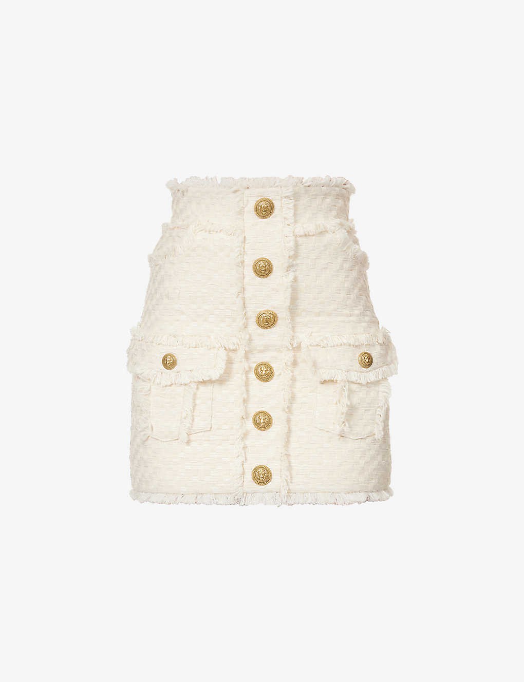 Contrast-button frayed-trims cotton-blend mini skirt