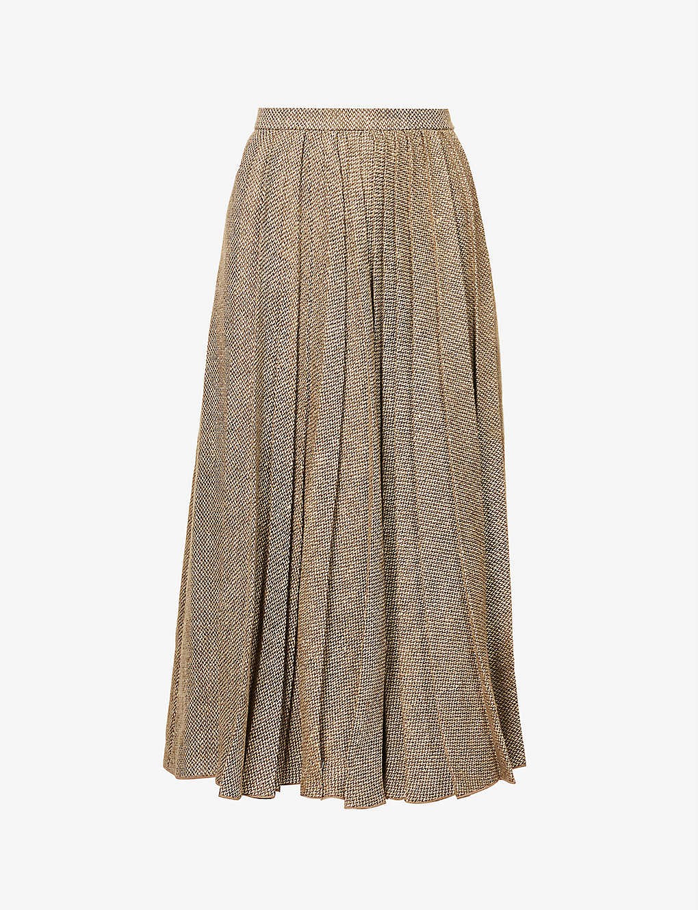 Pleated high-waist linen and silk-blend midi skirt