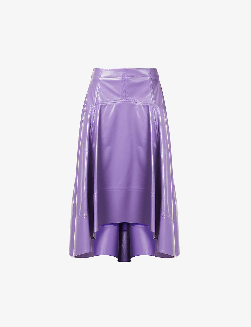 A-line dipped-hem leather midi skirt