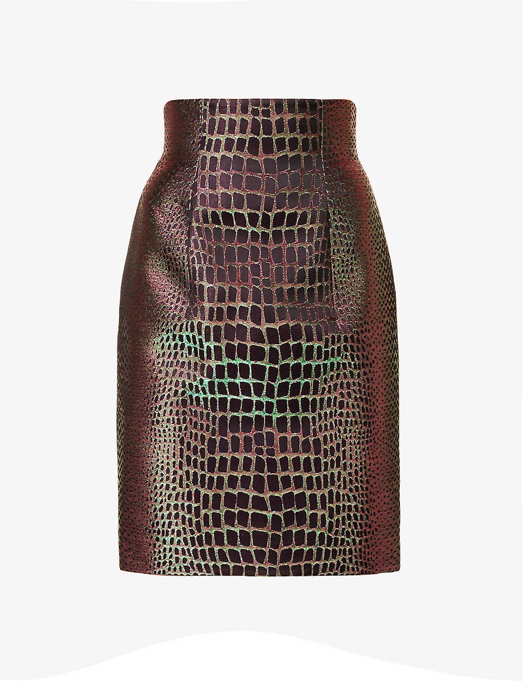 Graphic-print metallic woven midi skirt