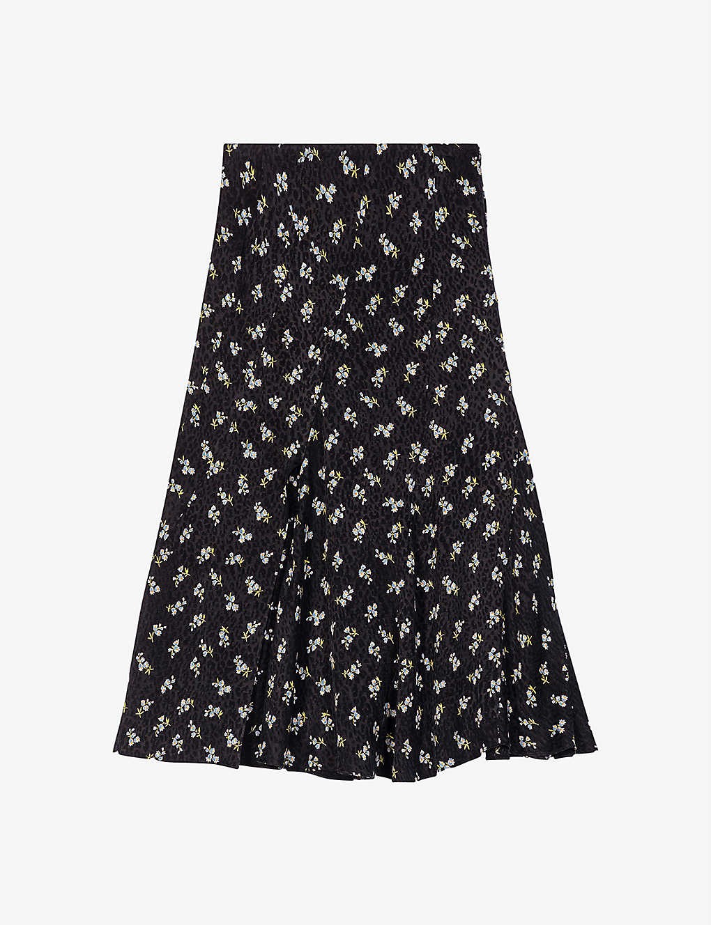 Floral and leopard-print woven midi skirt