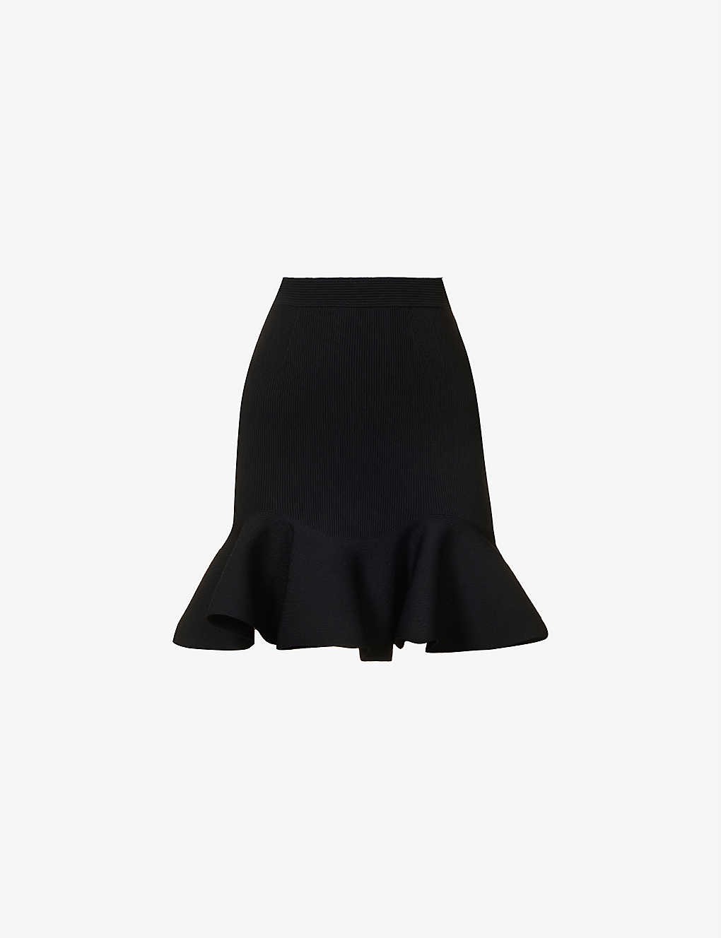 Slim-fit ruffle-trim knitted mini skirt
