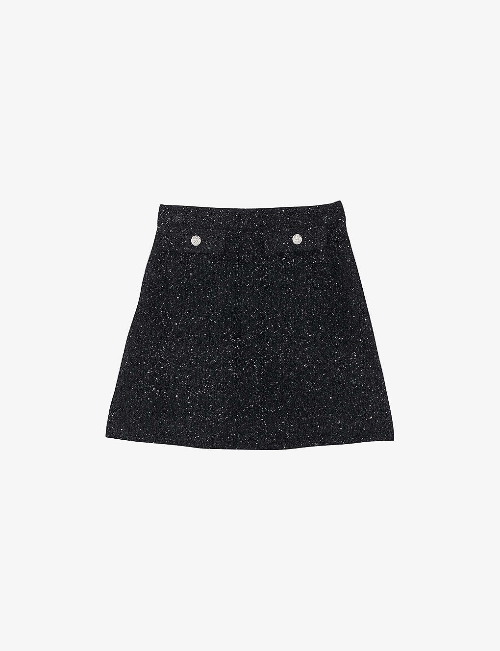 Sequin-embellished high-waist tweed-knit mini skirt
